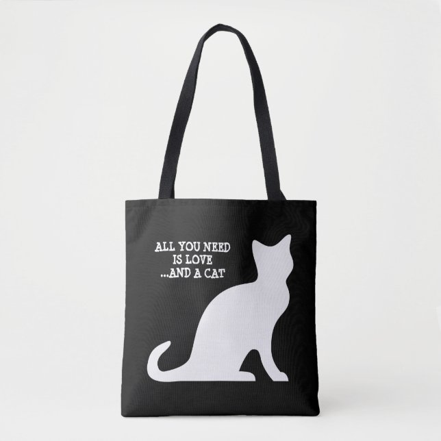 All you need is love and a cat cute black tote bag (Front)