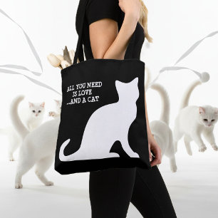 All you need is love and a cat cute black tote bag