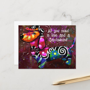 All You Need Is Love and a Dachshund Abstract Art Postcard