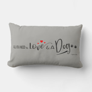 All you need is Love and a Dog! Paw Prints Grey Lumbar Cushion