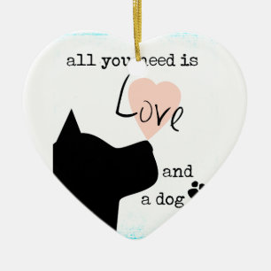all you need is love and a dog pink blue pit bull ceramic ornament
