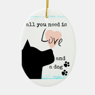 all you need is love and a dog pink blue pit bull ceramic tree decoration