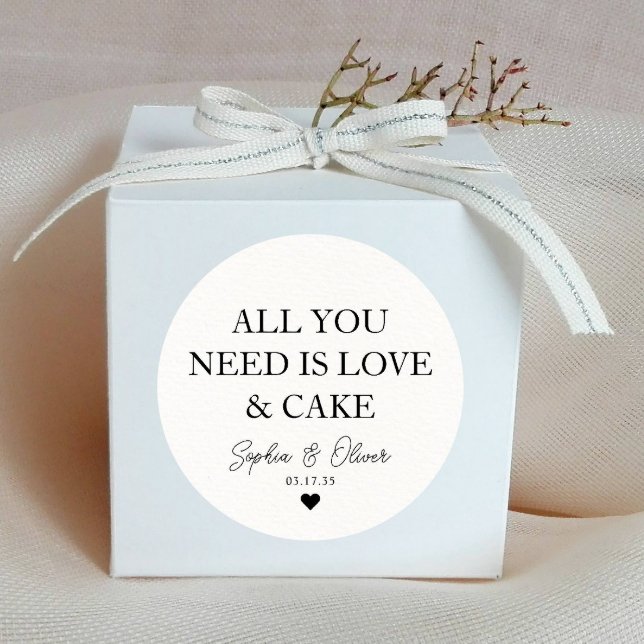 ALL YOU NEED IS LOVE AND CAKE Heart Wedding Favour Classic Round Sticker (Creator Uploaded)