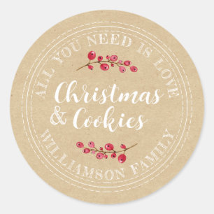 All You Need Is Love and Christmas Cookies Kraft Classic Round Sticker
