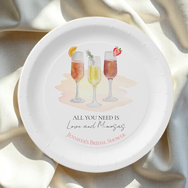 All You Need Is Love and Mimosas Bridal Shower Paper Plate (Creator Uploaded)