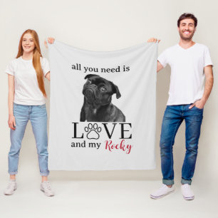All You Need Is Love and My Dog – Custom Pet Name Fleece Blanket