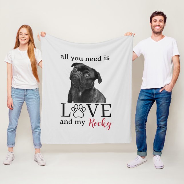 All You Need Is Love and My Dog – Custom Pet Name  Fleece Blanket (In Situ)