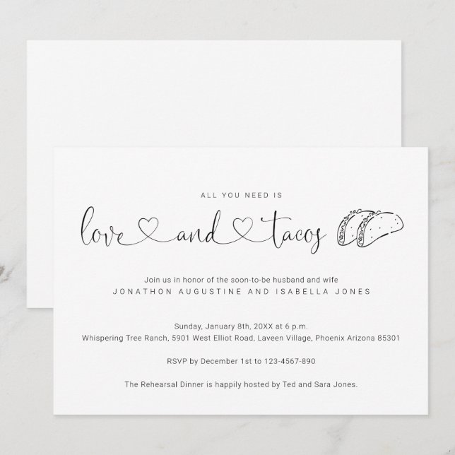 All You Need is Love and Tacos Rehearsal Dinner Invitation (Front/Back)