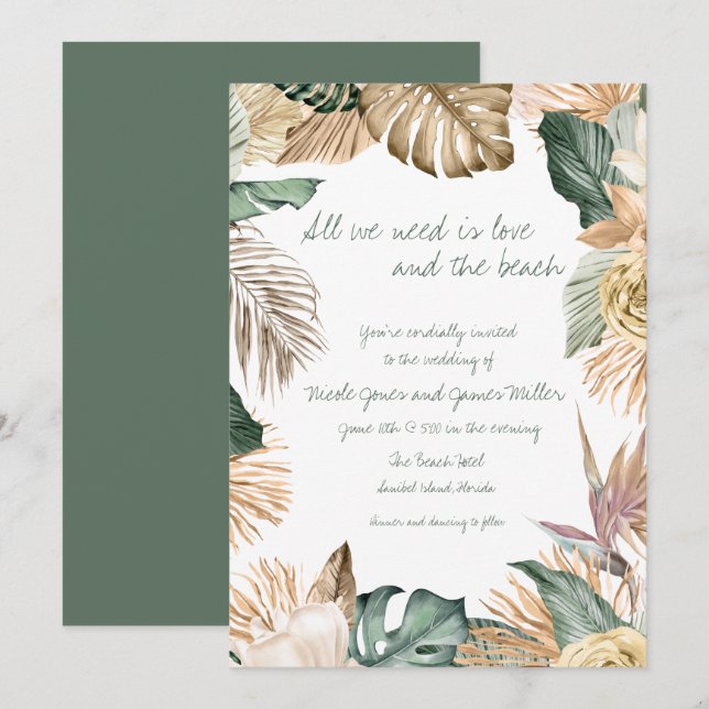 All You Need Is Love and The Beach Tropical Invitation (Front/Back)