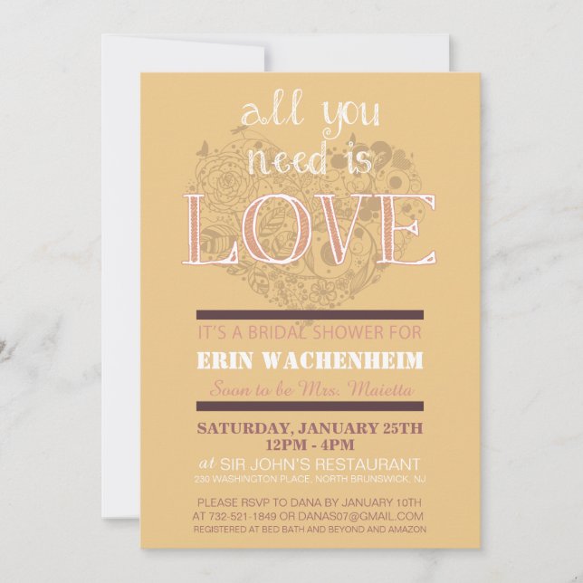 All You Need Is Love Bridal Shower Invitation (Front)
