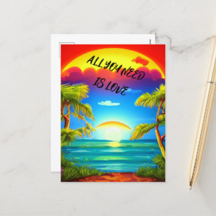 All you need is love Caribbean tropical sunset Holiday Postcard
