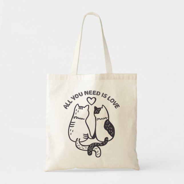 All you need is love cat holding  hands tote bag (Front)