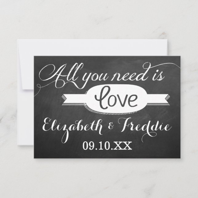 All You Need Is Love Chalkboard Wedding Collection RSVP Card (Front)