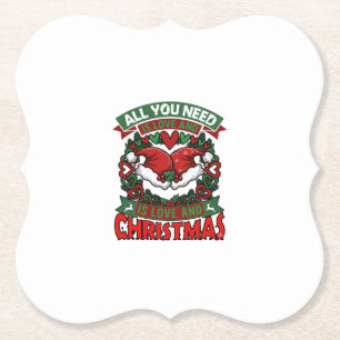 All You Need Is Love Christmas Santa Hats Hearts W Paper Coaster