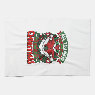 All You Need Is Love Christmas Santa Hats Hearts W Tea Towel