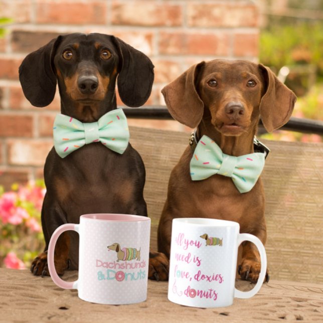 All you need is love dachshund & doughnuts coffee  coffee mug (All you need is love, doxies and donuts coffee mug for wiener dog moms and dachshund lovers)