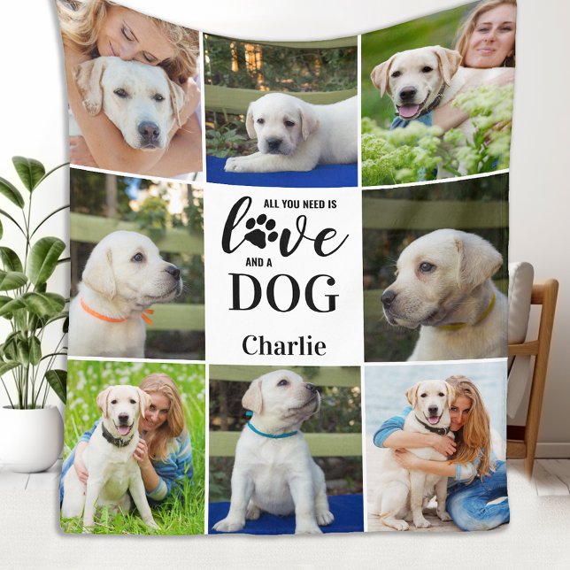 All You Need Is Love Dog Personalised 8 Pet Photo  Fleece Blanket (Creator Uploaded)