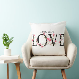 All You Need is Love Floral Alphabets Cushion