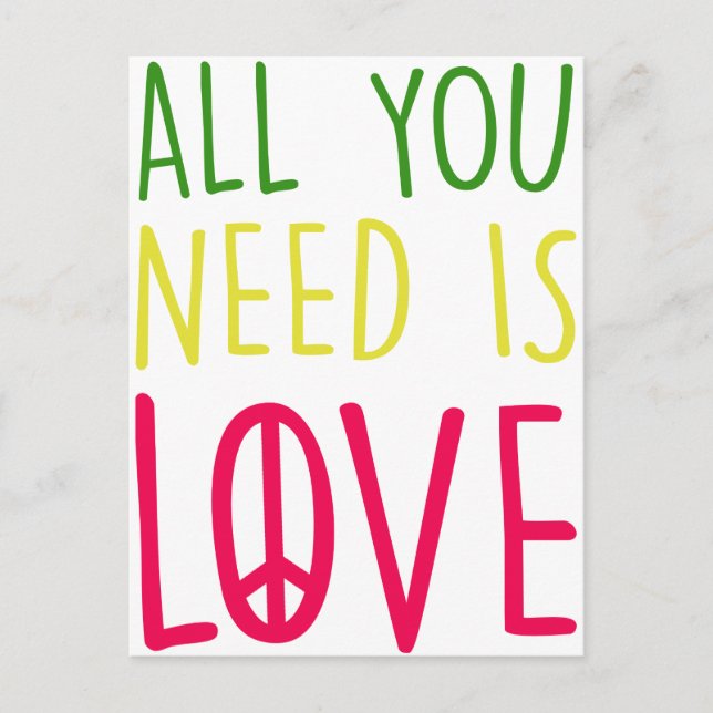 All You Need Is Love Fun Rasta Peace Sign Graphic Postcard (Front)