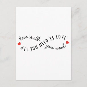 all you need is love, infinity text design postcard