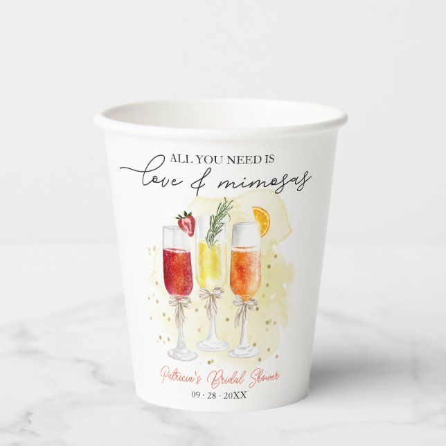 All You Need Is Love & Mimosas Bridal Shower Paper Cups (Front)