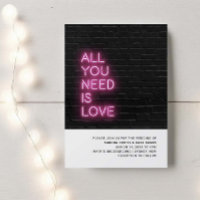 All you need is love Neon Glow Light Wedding Invit