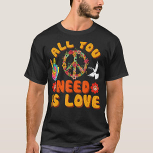 All You Need Is Love Peace Sign Tie Dye Hippy Retr T-Shirt