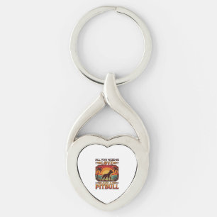 All You Need Is Love Pitbull Dog Sunset Palm Trees Key Ring