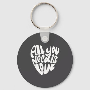 All You Need Is Love Retro Groovy Valentine Heart Key Ring