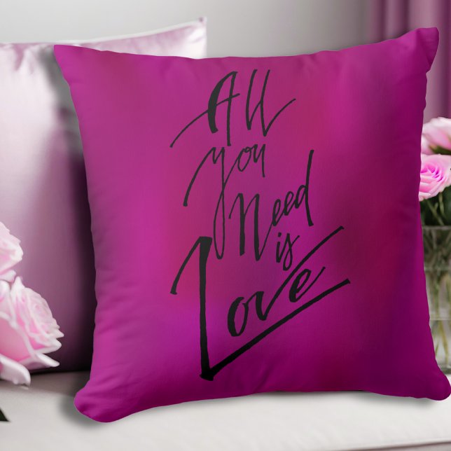 "All You Need Is Love" Romantic Pink  Cushion ("All You Need Is Love" Romantic Pink Throw Pillow)