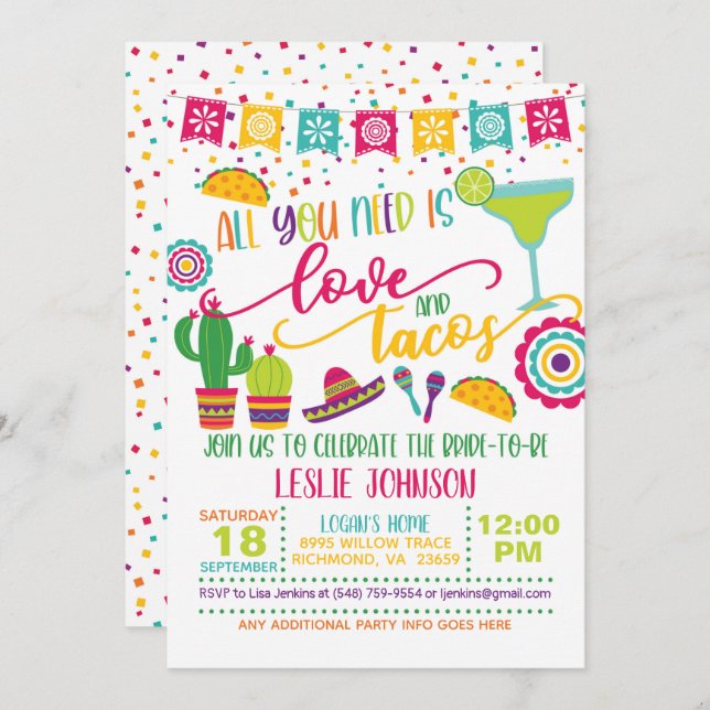 All You Need is Love & Tacos Invitation - Bridal W (Front/Back)