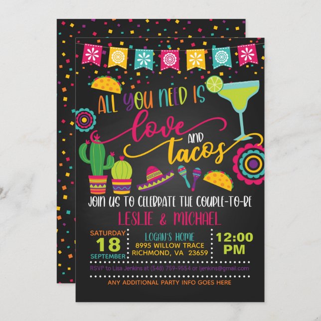 All You Need is Love & Tacos Invitation - Couple B (Front/Back)