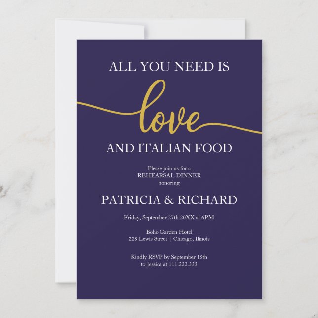 All You Need Is Love Wedding Rehearsal Dinner Invitation (Front)