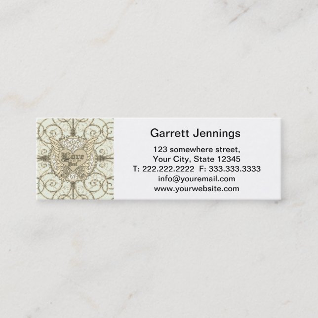 All You Need is Love with Angel Wings & Heart Mini Business Card (Front)