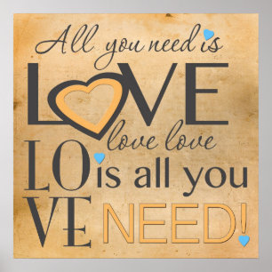 All you need is Love Word Art Vintage Poster