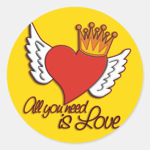 All You Need Is Love yellow Classic Round Sticker