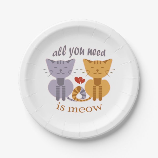 All you need is meow Valentine cats Paper Plate (Front)