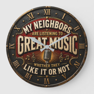 All You Need Is Music Vintage Microphone Large Clock