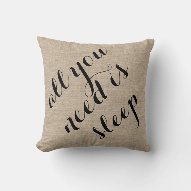 All you need is sleep burlap linen rustic chic jut cushion (Front)