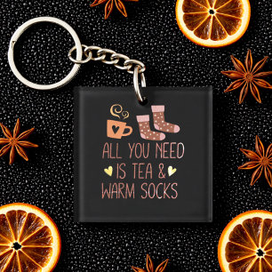All you need is Tea & Warm socks seasonal black Key Ring