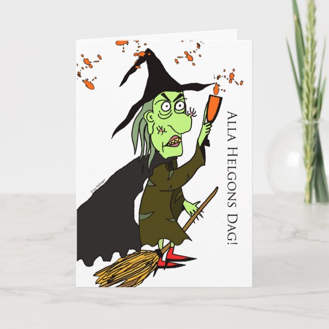 Alla Helgons Dag, Swedish Halloween, Green Witch Card (Front)