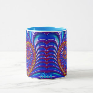 ALLAN ~ GLOSSY 3D Zany Blue Yellow Fractal ~ Mug