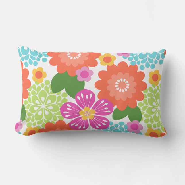 Allana Garden Hawaiian Graphical Floral - Brights Lumbar Cushion (Front)