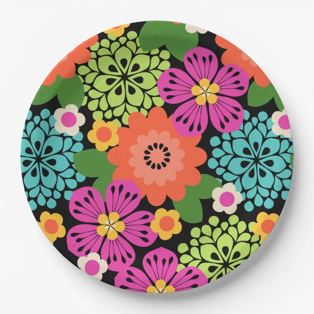 Allana Garden Hawaiian Graphical Floral - Brights Paper Plate (Front)