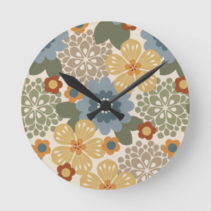 Allana Garden Hawaiian Graphical Floral - Gold Round Clock