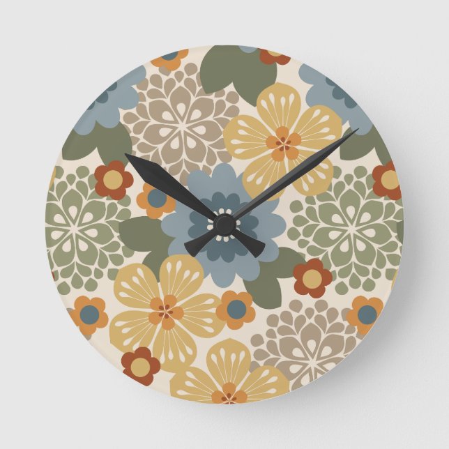 Allana Garden Hawaiian Graphical Floral - Gold Round Clock (Front)