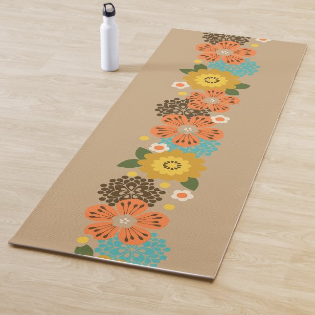 Allana Garden Hawaiian Graphical Floral - Tan Yoga Mat (In Situ)
