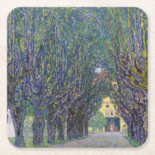 Allee at Schloss Kammer, Gustav Klimt Square Paper Coaster