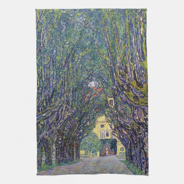 Allee at Schloss Kammer, Gustav Klimt Tea Towel (Vertical)