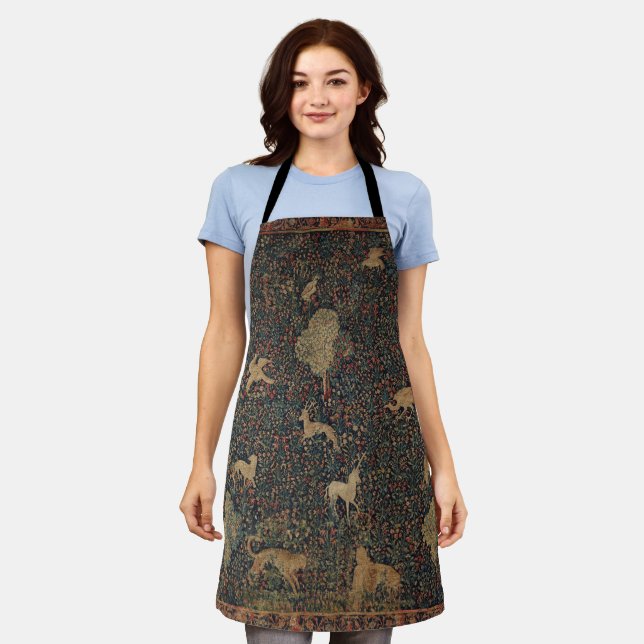 Allegorical Millefleurs Tapestry with Animals Apron (Worn)